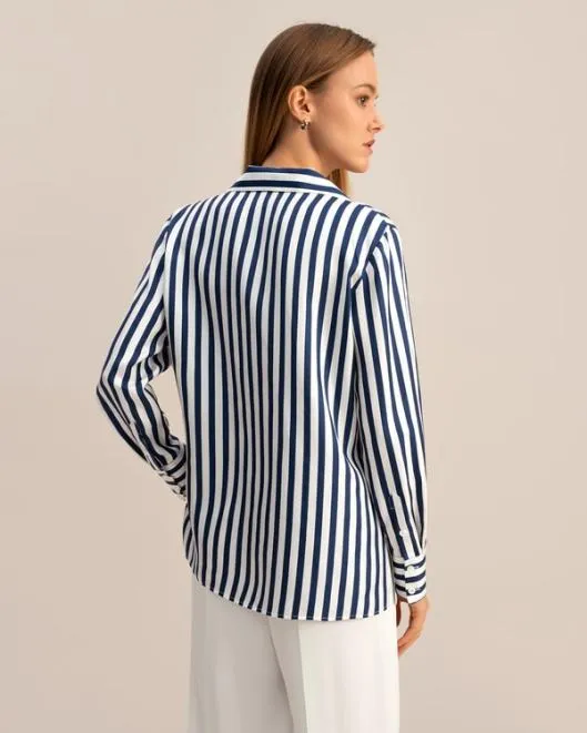 Classic Womenx27s Amalfi Blue White Stripe Silk Shirt Women Lilysilk Essentials