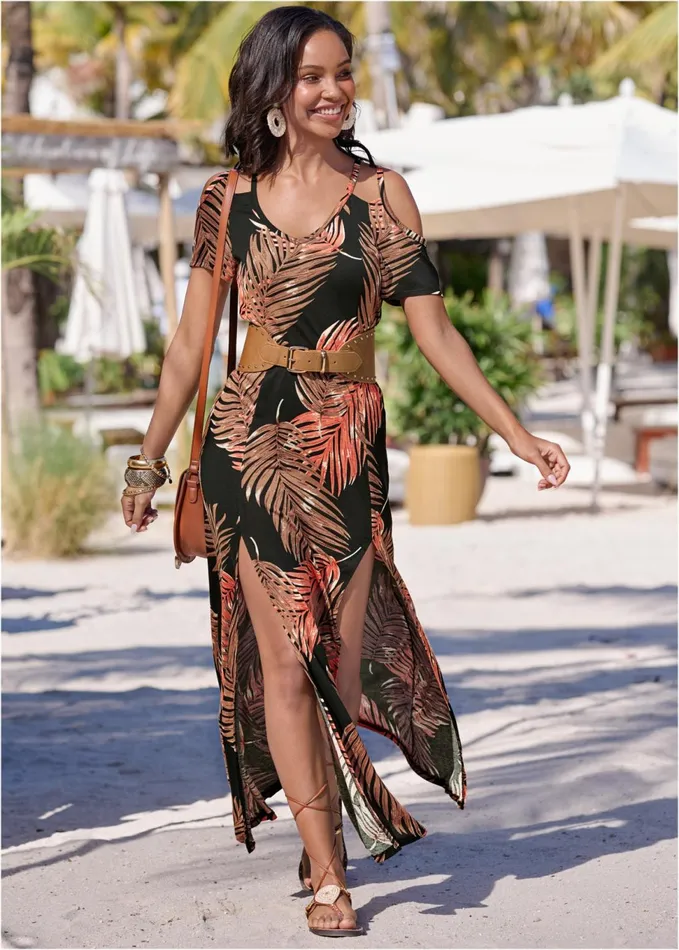 Coldshoulder Maxi Dress Black Multi Women VENUS Sundresses