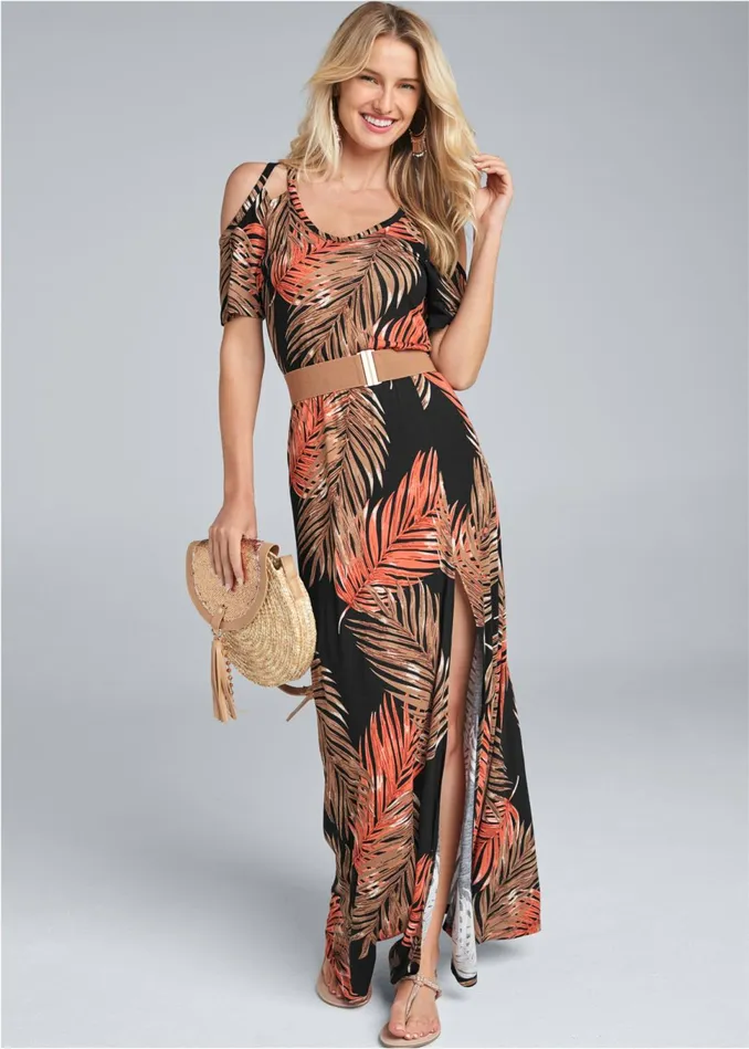 Coldshoulder Maxi Dress Black Multi Women VENUS Sundresses