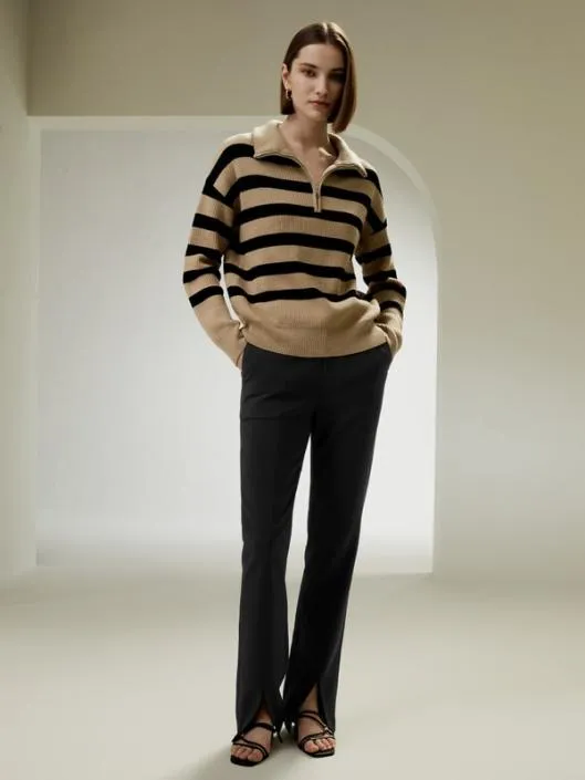 Collared QuarterZip Wool Sweater Women Lilysilk Knitwear