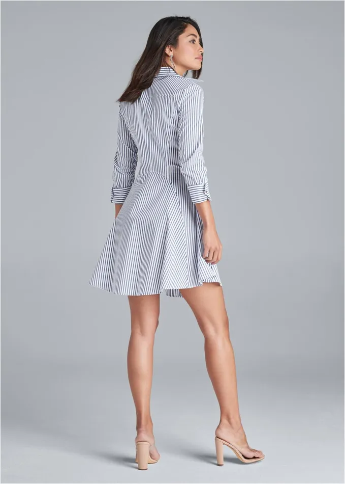 COLLARED SHIRT DRESS Off White and Navy Women VENUS Sundresses
