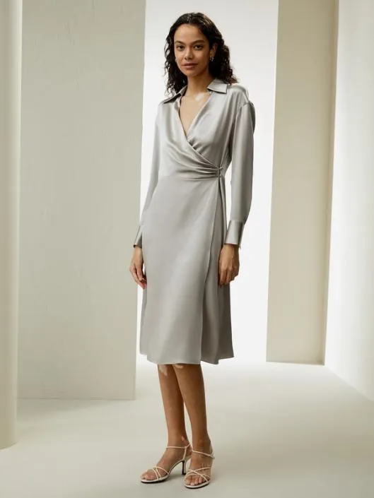 Collared Silk Wrap Dress Women Jumpsuits Lilysilk Dresses