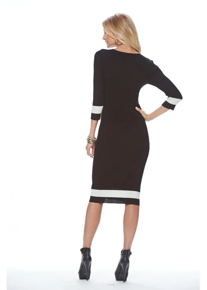COLOR BLOCK SWEATER DRESS Black Multi Women VENUS Midi Dresses