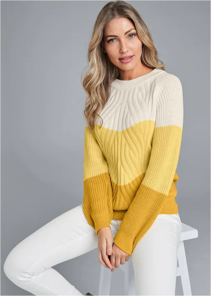 COLOR BLOCK SWEATER Yellow Multi Women VENUS Pullover