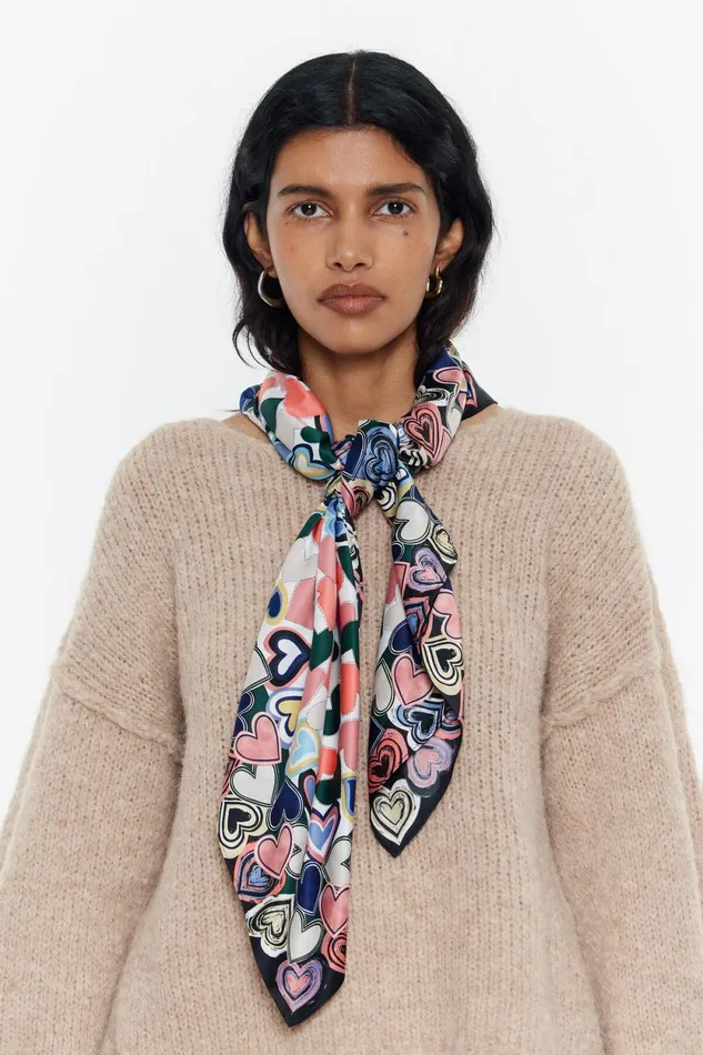 Coral Concentric Hearts Scarf Coral Women Bimba Y Lola Scarves Coral Concentric Hearts Scarf Coral Women Bimba Y Lola Scarves