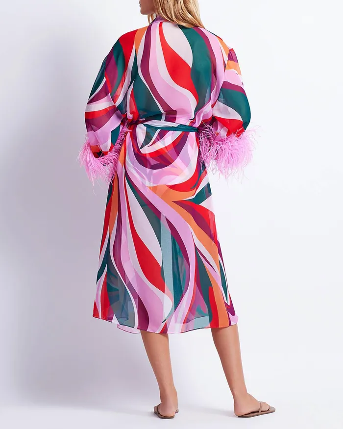 CoverUps Women PatBO DELOS FEATHER TRIM KIMONO