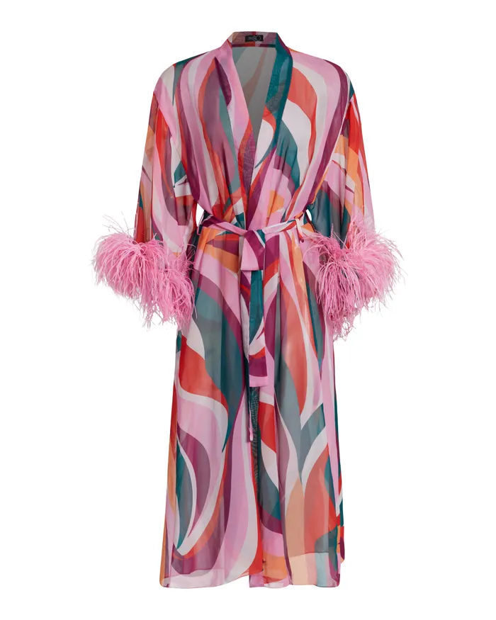 CoverUps Women PatBO DELOS FEATHER TRIM KIMONO