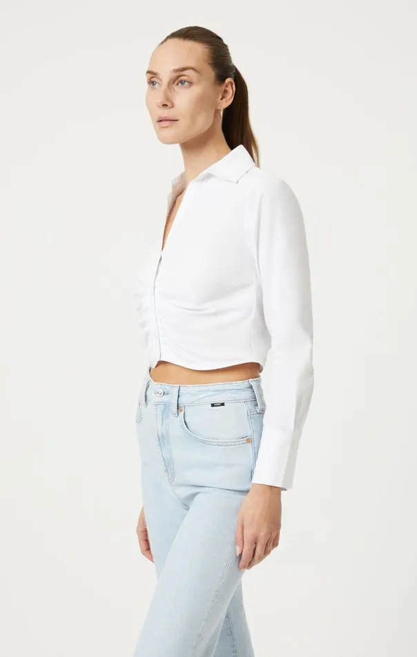 Cropped ButtonUp Shirt In White Women Mavi Jeans Tops and TShirts Cropped ButtonUp Shirt In White Women Mavi Jeans Tops and TShirts