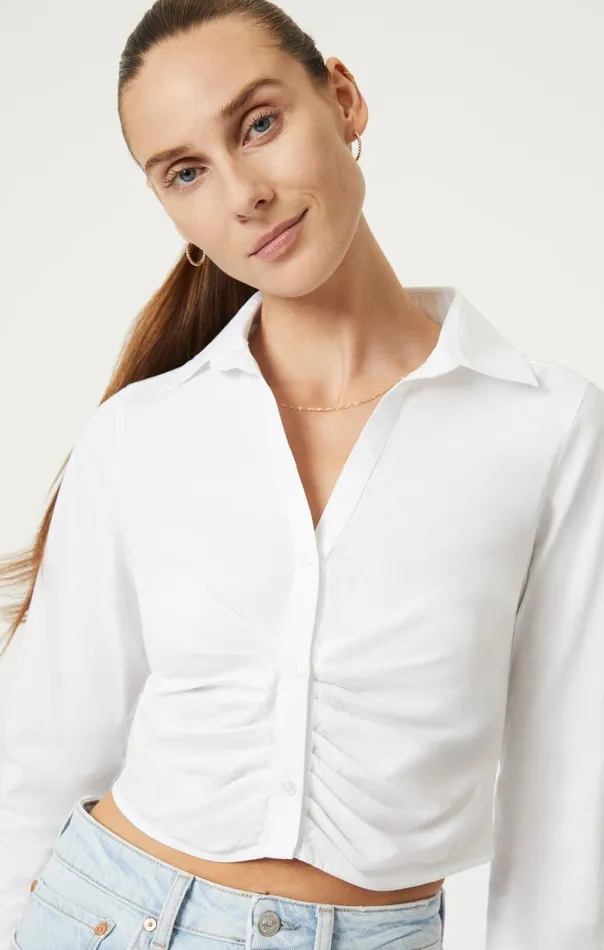 Cropped ButtonUp Shirt In White Women Mavi Jeans Tops and TShirts Cropped ButtonUp Shirt In White Women Mavi Jeans Tops and TShirts