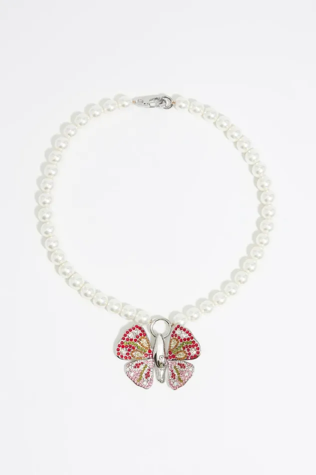 Crystal Butterfly Pearl Necklace Pink Women Bimba Y Lola Necklaces