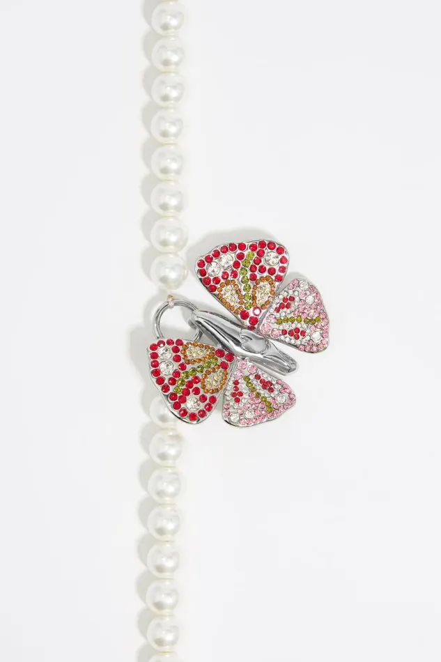 Crystal Butterfly Pearl Necklace Pink Women Bimba Y Lola Necklaces Crystal Butterfly Pearl Necklace Pink Women Bimba Y Lola Necklaces