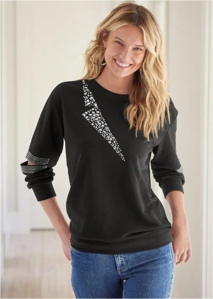 Cutout Sparkle Sweatshirt Black Women VENUS Sweatshirts and Hoodies