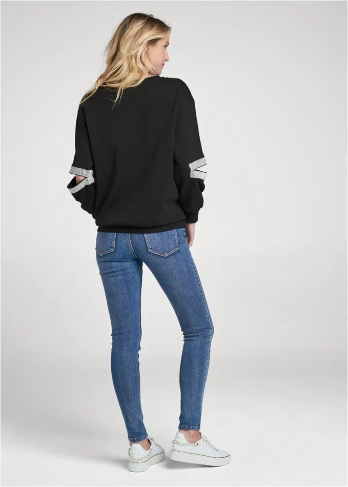 Cutout Sparkle Sweatshirt Black Women VENUS Sweatshirts and Hoodies
