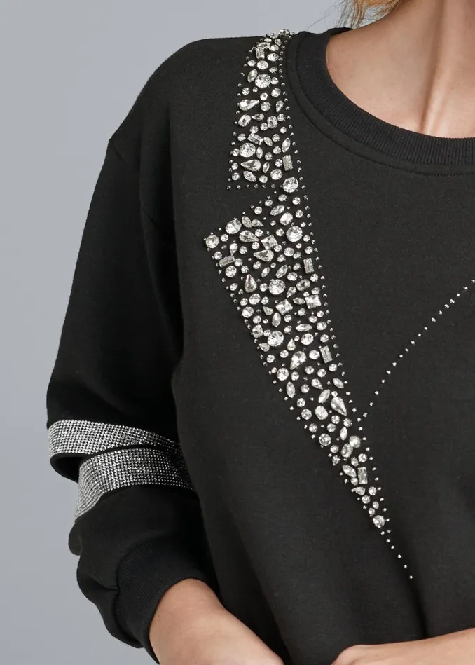 Cutout Sparkle Sweatshirt Black Women VENUS Sweatshirts and Hoodies