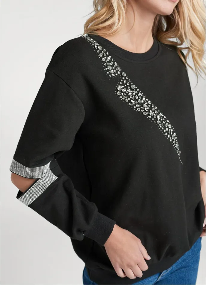 Cutout Sparkle Sweatshirt Black Women VENUS Sweatshirts and Hoodies