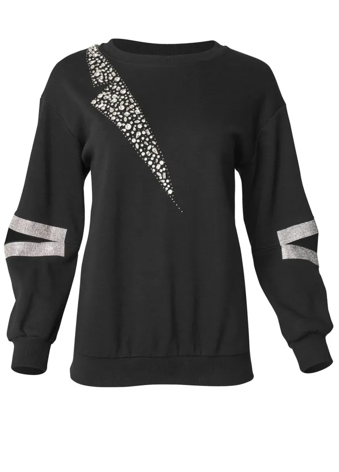 Cutout Sparkle Sweatshirt Black Women VENUS Sweatshirts and Hoodies