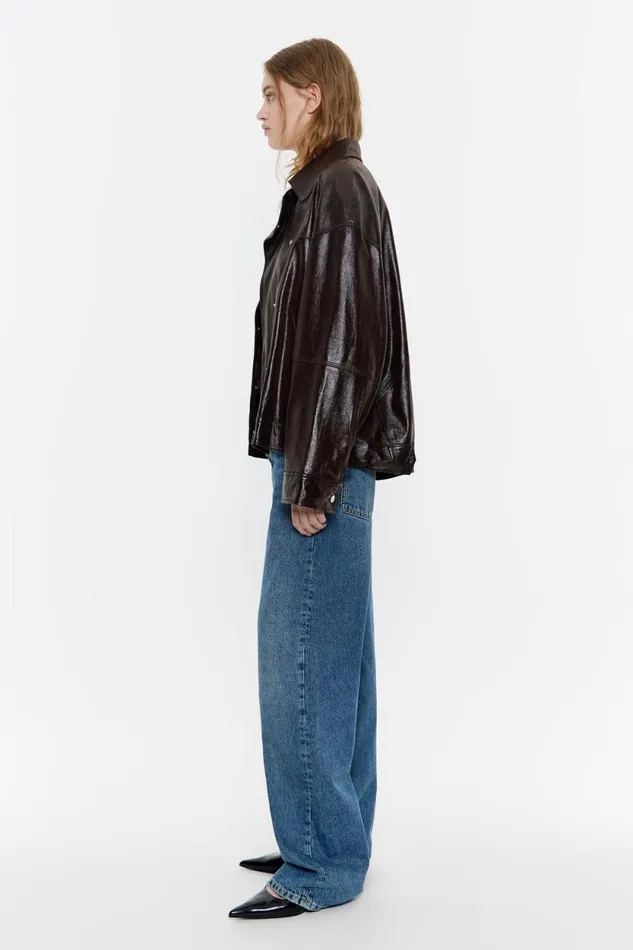 Dark Brown Satin Finish Leather Jacket Dark Brown Women Bimba Y Lola Leather Dark Brown Satin Finish Leather Jacket Dark Brown Women Bimba Y Lola Leather