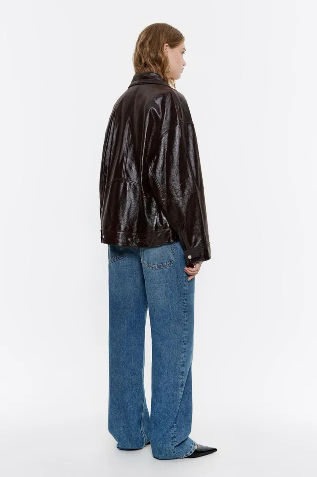 Dark Brown Satin Finish Leather Jacket Dark Brown Women Bimba Y Lola Leather Dark Brown Satin Finish Leather Jacket Dark Brown Women Bimba Y Lola Leather