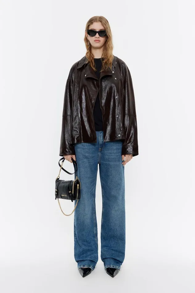 Dark Brown Satin Finish Leather Jacket Dark Brown Women Bimba Y Lola Leather Dark Brown Satin Finish Leather Jacket Dark Brown Women Bimba Y Lola Leather