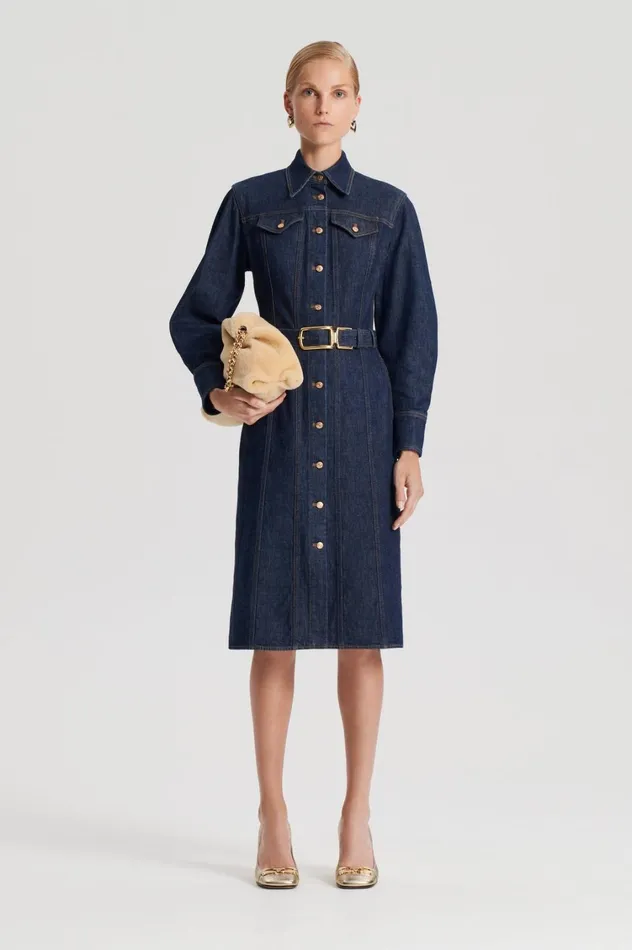 Denim Women Scanlan Theodore DENIM GOLD BUCKLE DRESS Indigob