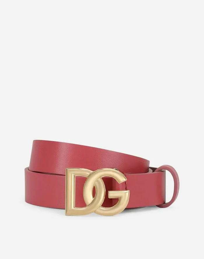 Dolce and Gabbana Accessories Children Calfskin Belt With DG Logo Fuchsia
