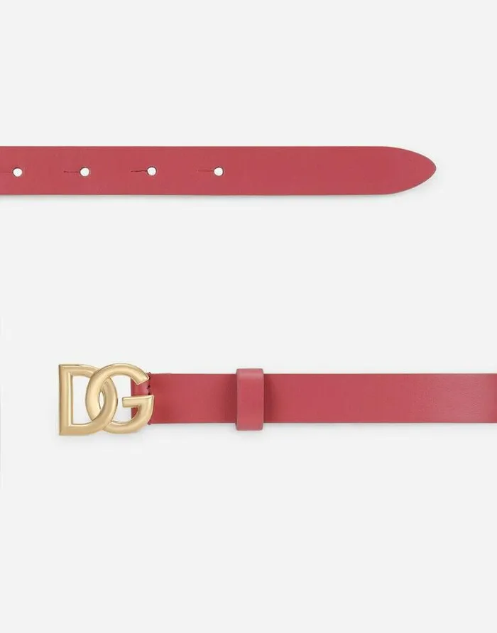 Dolce and Gabbana Accessories Children Calfskin Belt With DG Logo Fuchsia Dolce and Gabbana Accessories Children Calfskin Belt With DG Logo Fuchsia