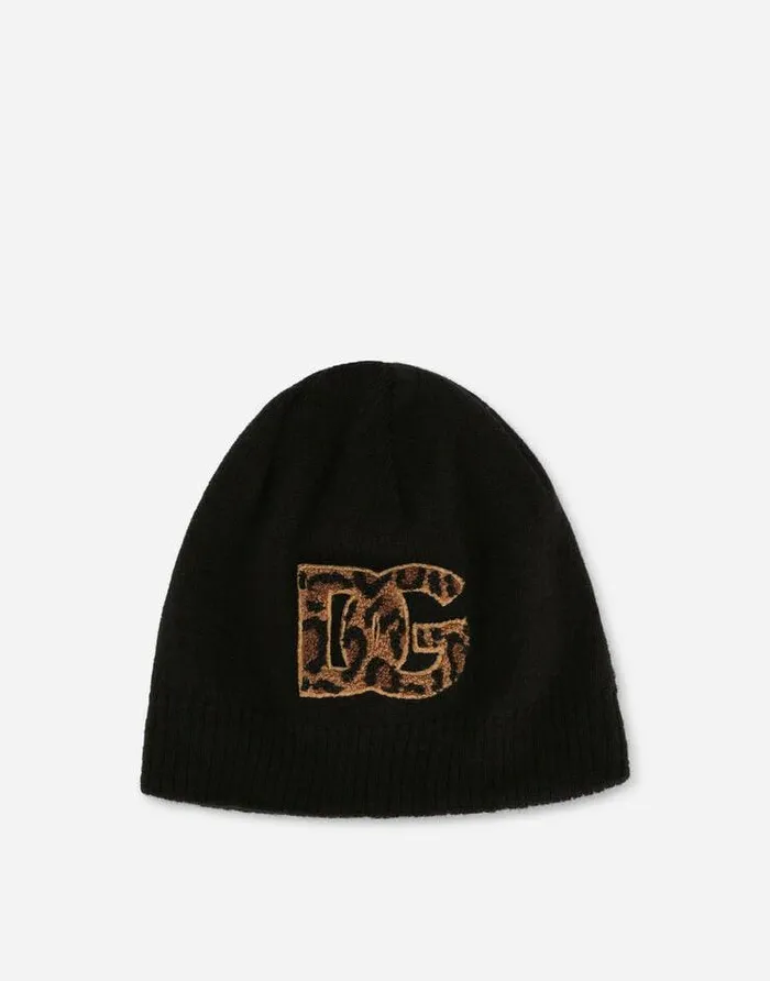 Dolce and Gabbana Accessories Children Plain Knit Hat With DG Patch Black