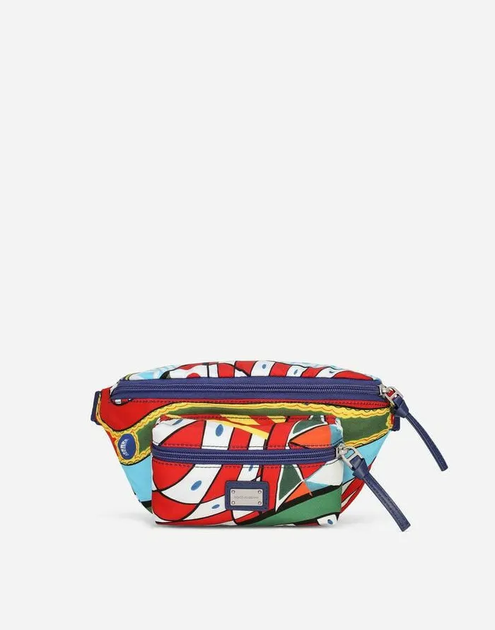 Dolce and Gabbana Accessories Children Printed Nylon Belt Bag Azure
