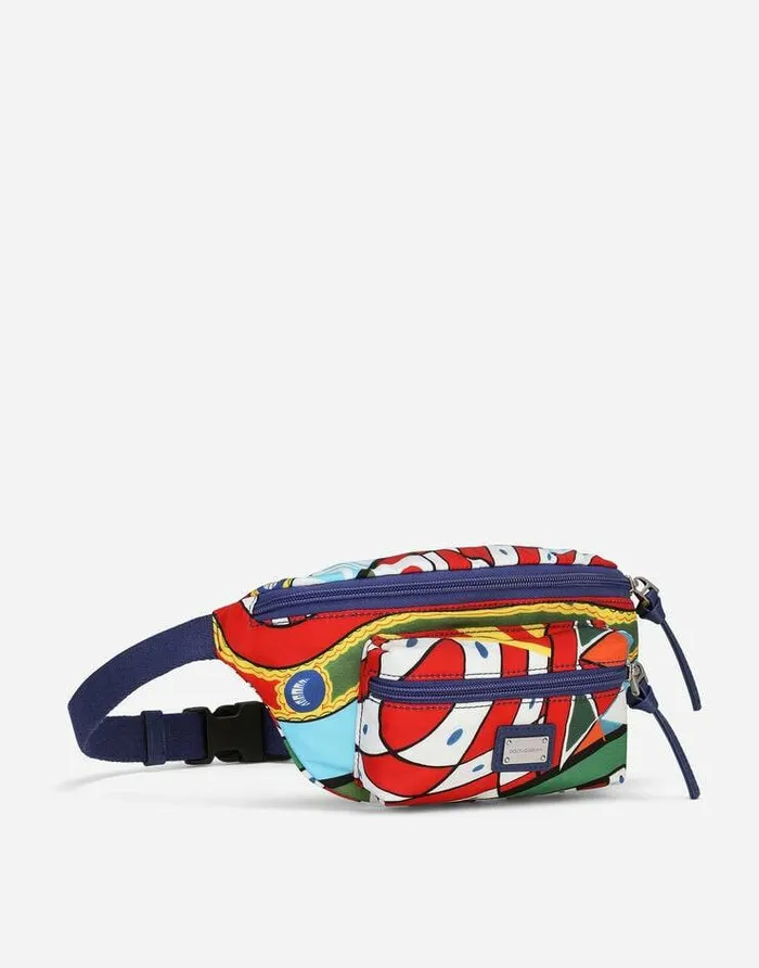 Dolce and Gabbana Accessories Children Printed Nylon Belt Bag Azure Dolce and Gabbana Accessories Children Printed Nylon Belt Bag Azure