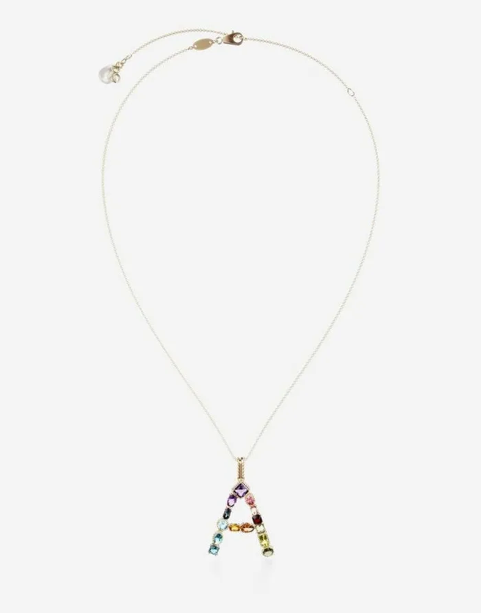 Dolce and Gabbana Alphabet Collection Women Rainbow Alphabet A Pendant In Yellow Gold With Multicolor Fine Gems Gold
