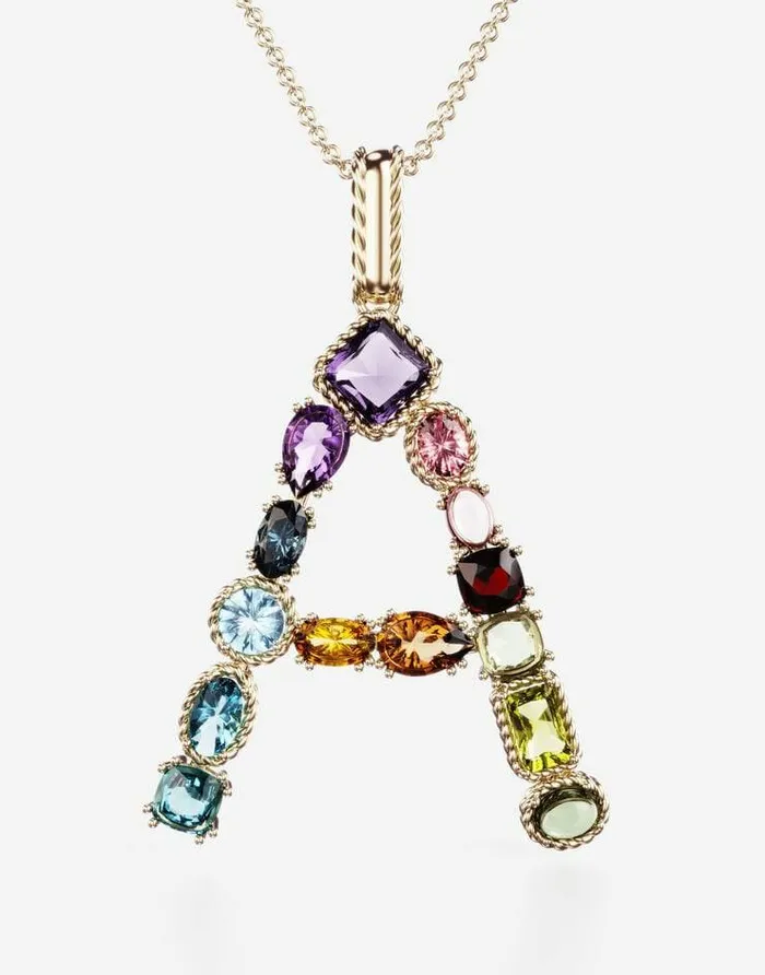 Dolce and Gabbana Alphabet Collection Women Rainbow Alphabet A Pendant In Yellow Gold With Multicolor Fine Gems Gold Dolce and Gabbana Alphabet Collection Women Rainbow Alphabet A Pendant In Yellow Gold With Multicolor Fine Gems Gold