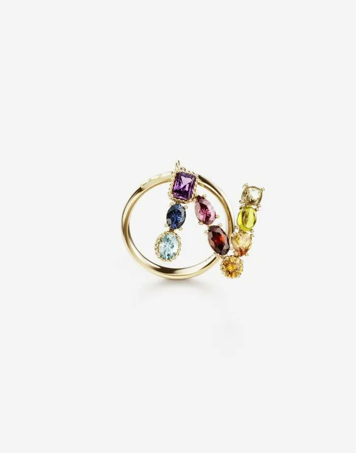 Dolce and Gabbana Alphabet Collection Women Rainbow Alphabet N Ring In Yellow Gold With Multicolor Fine Gems Gold Dolce and Gabbana Alphabet Collection Women Rainbow Alphabet N Ring In Yellow Gold With Multicolor Fine Gems Gold