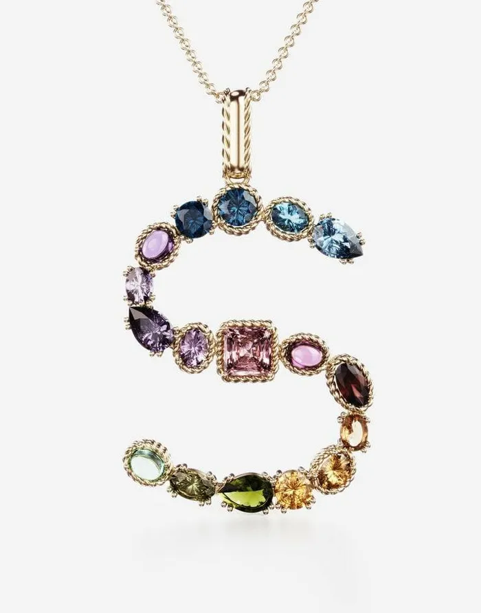 Dolce and Gabbana Alphabet Collection Women Rainbow Alphabet S Pendant In Yellow Gold With Multicolor Fine Gems Gold Dolce and Gabbana Alphabet Collection Women Rainbow Alphabet S Pendant In Yellow Gold With Multicolor Fine Gems Gold