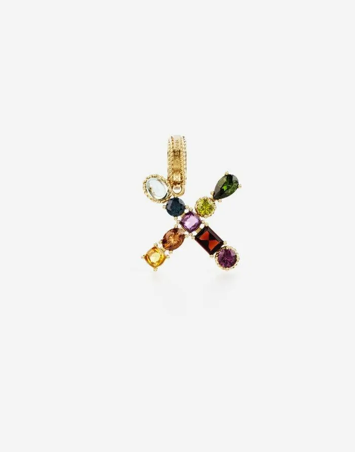 Dolce and Gabbana Alphabet Collection Women Rainbow Alphabet X 18 Kt Yellow Gold Charm With Multicolor Fine Gems Gold