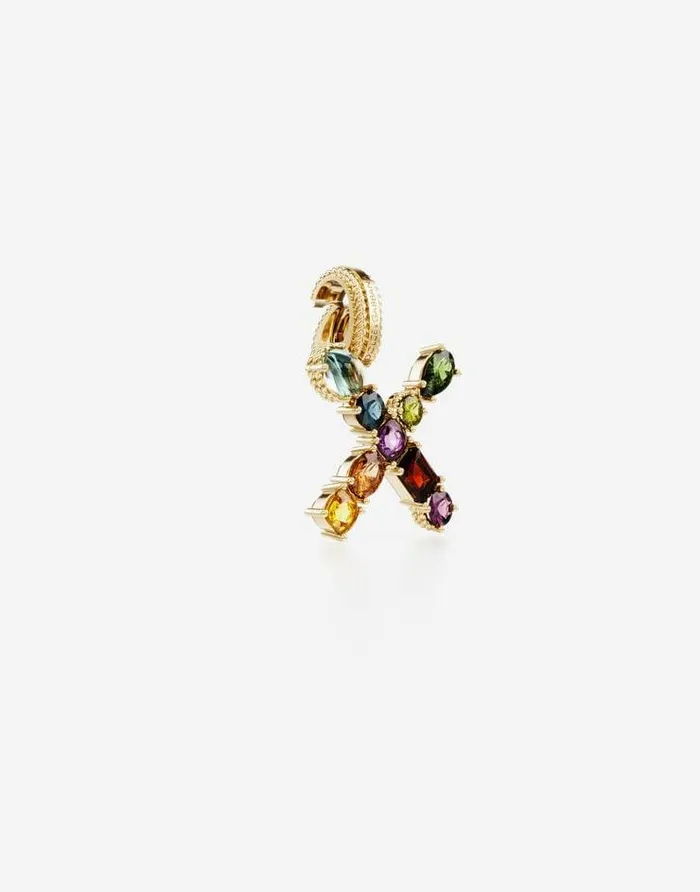 Dolce and Gabbana Alphabet Collection Women Rainbow Alphabet X 18 Kt Yellow Gold Charm With Multicolor Fine Gems Gold