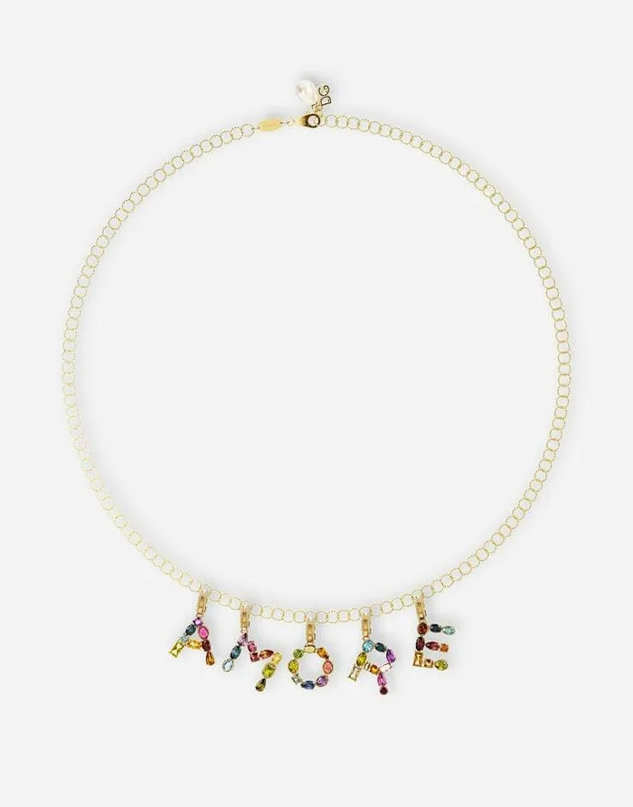 Dolce and Gabbana Alphabet Collection Women Rainbow Alphabet X 18 Kt Yellow Gold Charm With Multicolor Fine Gems Gold