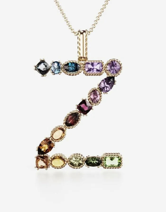 Dolce and Gabbana Alphabet Collection Women Rainbow Alphabet Z Pendant In Yellow Gold With Multicolor Fine Gems Gold Dolce and Gabbana Alphabet Collection Women Rainbow Alphabet Z Pendant In Yellow Gold With Multicolor Fine Gems Gold
