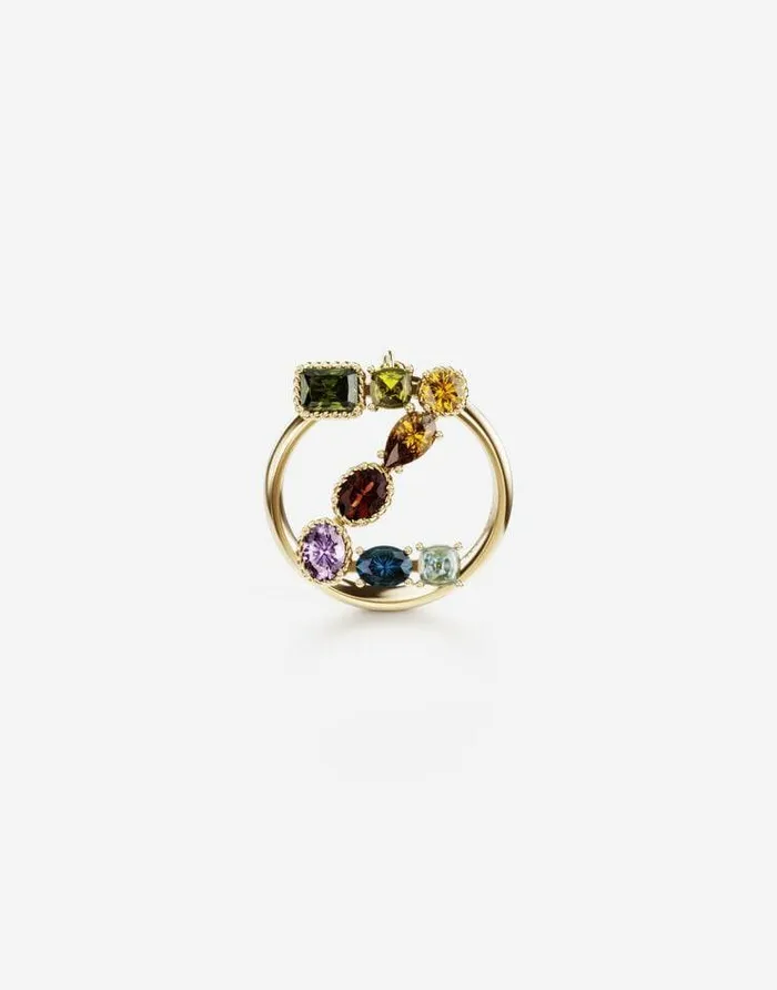 Dolce and Gabbana Alphabet Collection Women Rainbow Alphabet Z Ring In Yellow Gold With Multicolor Fine Gems Gold Dolce and Gabbana Alphabet Collection Women Rainbow Alphabet Z Ring In Yellow Gold With Multicolor Fine Gems Gold