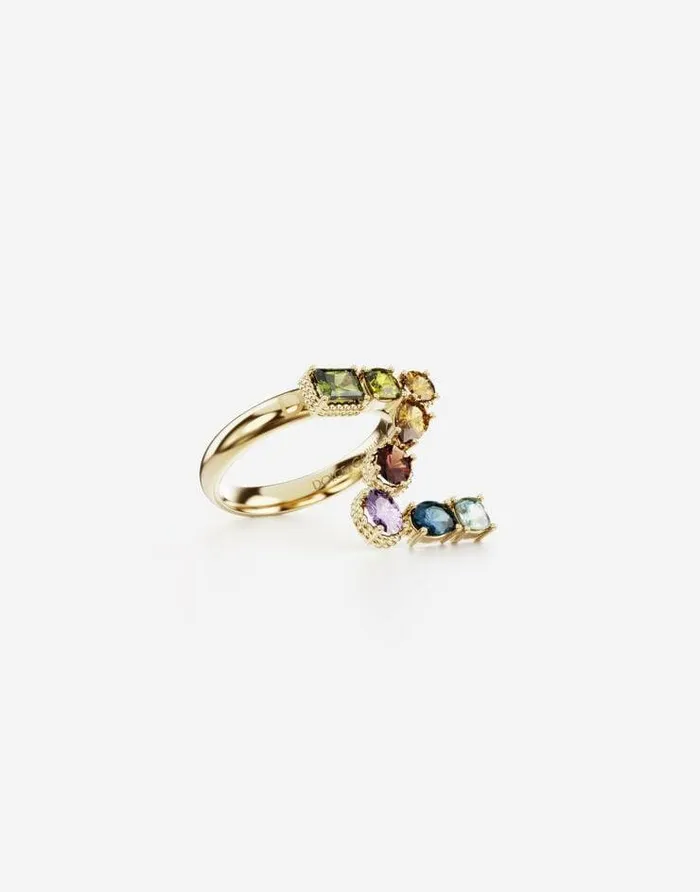 Dolce and Gabbana Alphabet Collection Women Rainbow Alphabet Z Ring In Yellow Gold With Multicolor Fine Gems Gold