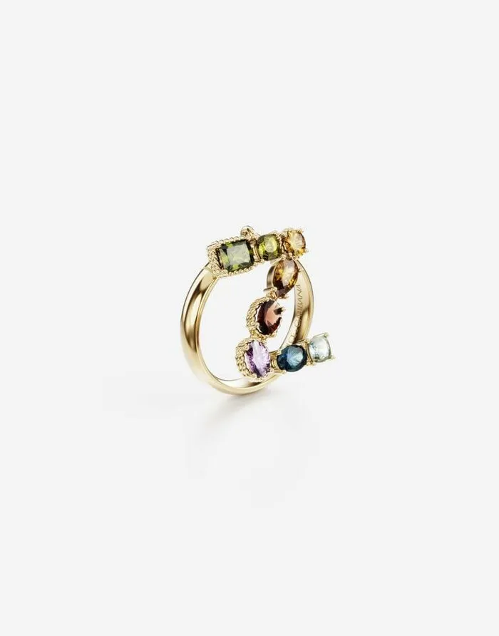 Dolce and Gabbana Alphabet Collection Women Rainbow Alphabet Z Ring In Yellow Gold With Multicolor Fine Gems Gold