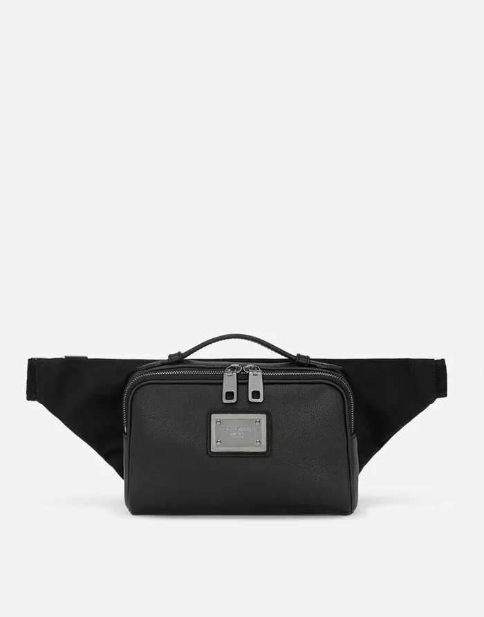 Dolce and Gabbana Backpacks And Fanny Packs Men Grainy Calfskin And Nylon Belt Bag Black Dolce and Gabbana Backpacks And Fanny Packs Men Grainy Calfskin And Nylon Belt Bag Black