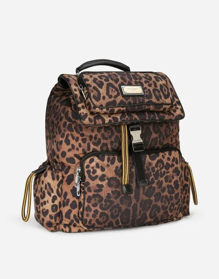 Dolce and Gabbana Backpacks And Fanny Packs MenWomen Leopardprint Sicily Backpack In Quilted Nylon Leo Print