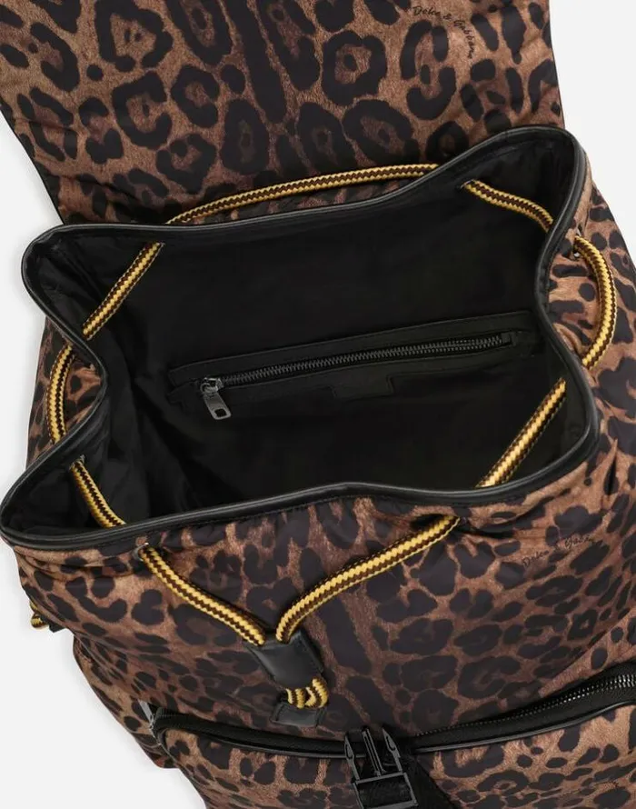 Dolce and Gabbana Backpacks And Fanny Packs MenWomen Leopardprint Sicily Backpack In Quilted Nylon Leo Print