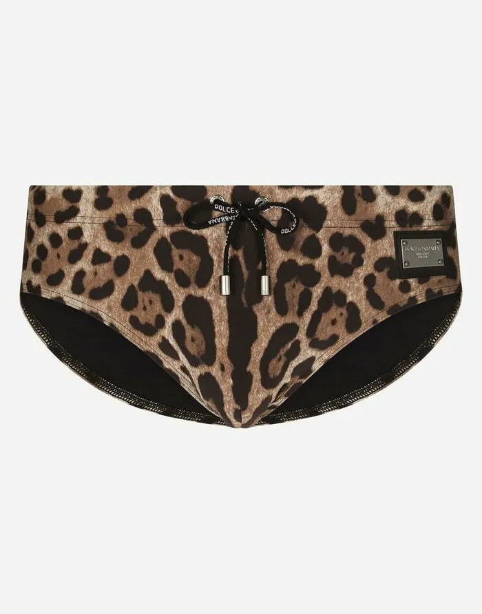 Dolce and Gabbana Beachwear Men Leopardprint Swim Briefs Animal Print