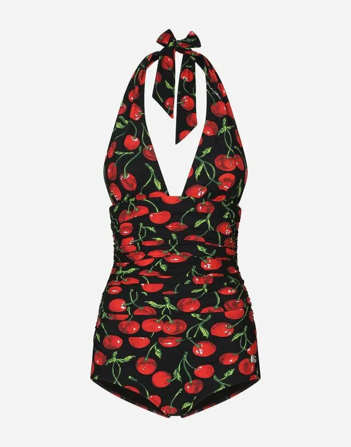 Dolce and Gabbana Beachwear Women Cherryprint Onepiece Swimsuit Multicolor