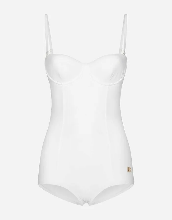 Dolce and Gabbana Beachwear Women Full Swimsuit With Balcony Neckline White