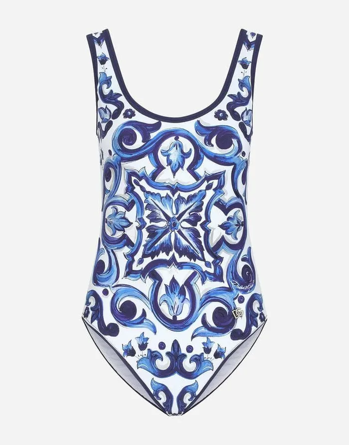 Dolce and Gabbana Beachwear Women Majolicaprint Racing Swimsuit Multicolor