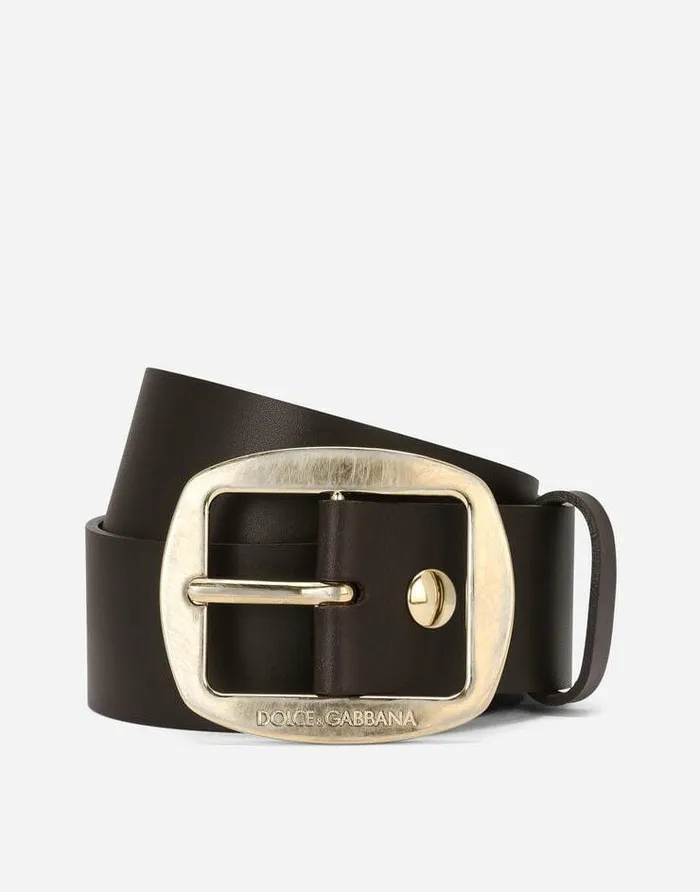 Dolce and Gabbana Belts Men Calfskin Belt Brown