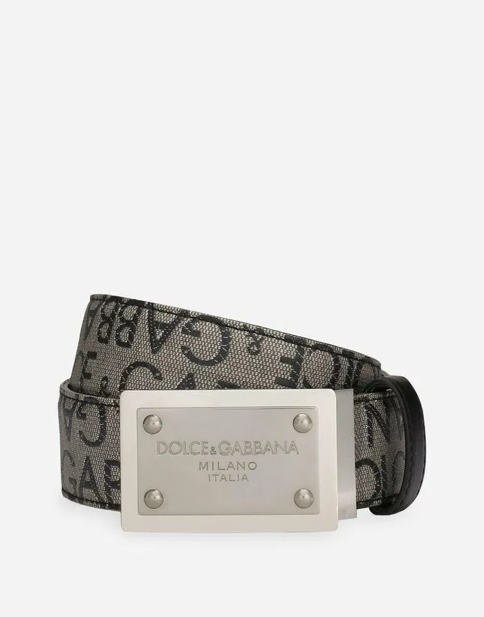 Dolce and Gabbana Belts Men Coated Jacquard Belt With Logo Tag Multicolor