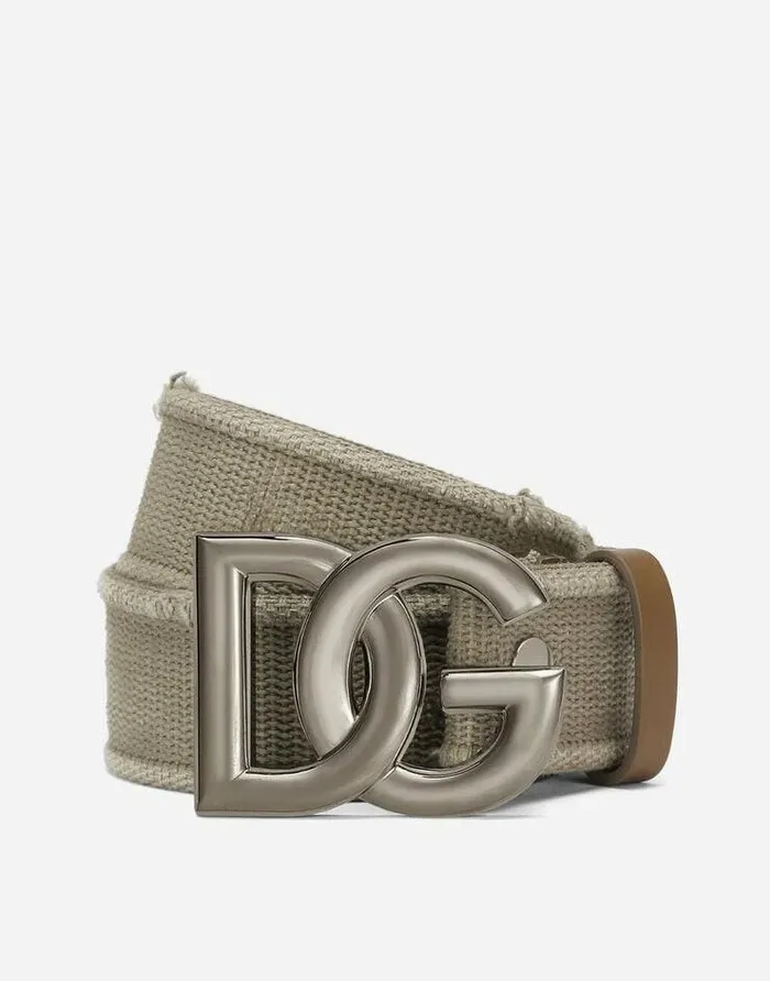 Dolce and Gabbana Belts Men Tape Belt With DG Logo Beige